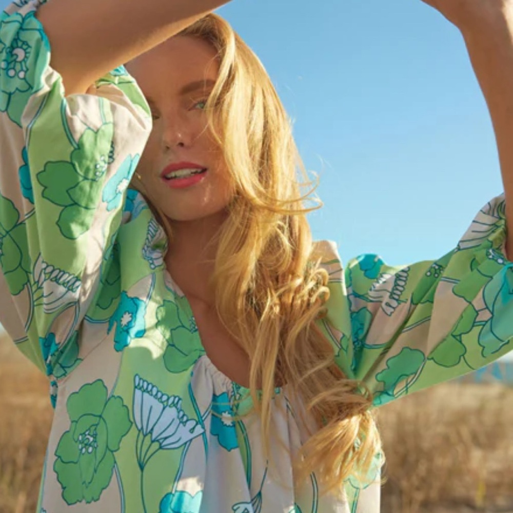 Tuckernuck Hyacinth House Floral Green and Blue Midi Dress - Picture 6 of 6